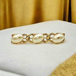 Faux Pearl Bar Brooch Vintage Gold Tone Links Elegant Statement Jewelry Pin